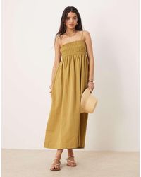ASOS - Maxi-Jurk Van Katoen Satinet Met Gesmokte Buste - Lyst