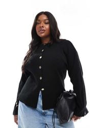 ASOS - Asos Design Curve Knitted Structured Crew Neck Cardigan With Gold Buttons - Lyst
