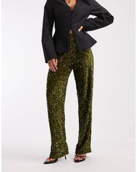 Pieces - Wide Leg Velour Sequin Trousers - Lyst