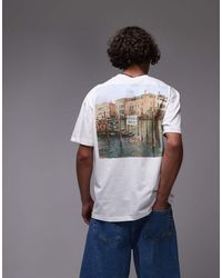TOPMAN - T-Shirt Van Premium Stof Met Oversized Pasvorm, Gondola-Print Op De Voor- En Achterkant En Borduursel - Lyst