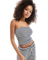 ASOS - Top Blanco Y Azul Marino A Rayas Con Escote Palabra De Honor De (Parte De Un Conjunto) - Lyst