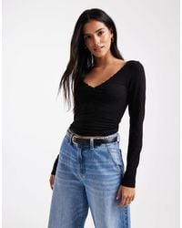 Miss Selfridge - Ruched Front Bow Detail Long Sleeve Top - Lyst