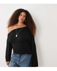 ASOS - Asos Design Curve Fallen Shoulder Cinched Waist Top - Lyst