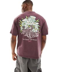 Pull&Bear - T-shirt à imprimé fleur au dos - bordeaux - Lyst