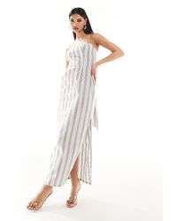 Kaiia - Oversized Maxi-Jurk Met Bandeau-Hals, Strepen En Strikdetail - Lyst