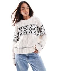 ONLY - Round Neck Argyle Knitted Jumper - Lyst