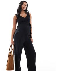 Mama.licious - Mamalicious Maternity V Neck Tie Waist Jersey Wide Leg Jumpsuit - Lyst