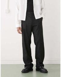 Weekday - Pantaloni Sartoriali Comodi Neri Con Motivo Gessato - Lyst