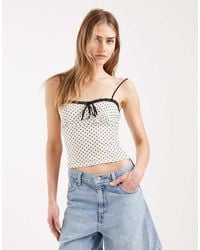 Miss Selfridge - Polka Dot Cami Top With Lace Trim - Lyst