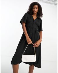 Vero Moda - Button Front Midi Dress With Flutter Sleeves - Lyst