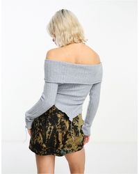 Collusion - Knitted Ribbed Bardot Sweater With Distressed Details - Lyst