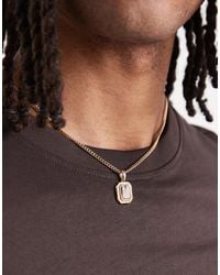 ASOS - Necklace With Square Semi-precious Tigers Eye Stone Pendant - Lyst