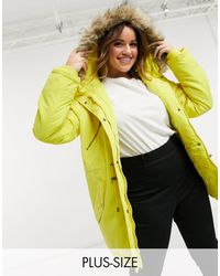 Vero Moda Curve - Parka Met Pluizige Capuchon En Taille Met Trekkoord - Geel