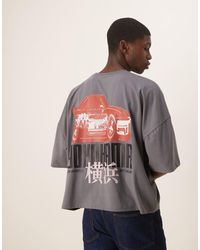 ASOS - T-shirt oversize coupe carrée à épaules tombantes avec motif voiture - gris - Lyst