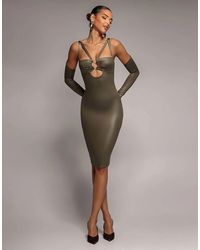 Goddiva - Faux Leather Cut Out Sheath Midi Dress - Lyst