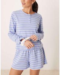ASOS - Top Del Pigiama Con Scollo Serafino A Righe Mix & Match A Maniche Lunghe Con Elastico Per Capelli A Fiorellini - Lyst