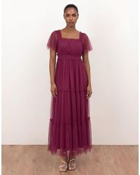 ANAYA - Square Neck Short Sleeve Tulle Midaxi Dress - Lyst