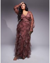 Lace & Beads Plus - Long Sleeve Ruffle Maxi Dress - Lyst