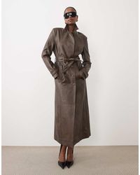 Bardot - Faux Leather Longline Belted Trench Coat - Lyst