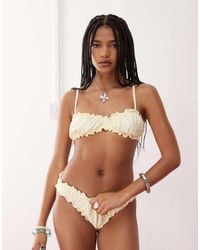 Reclaimed (vintage) - Top Bikini Stropicciato Color Crema Con Dettaglio Arricciato - Lyst