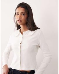 Miss Selfridge - Fitted Rib Cardigan With Peter Pan Collar - Lyst