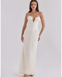 House Of Cb - Valeriana Chiffon Micro Pleat Strapless Maxi Gown - Lyst