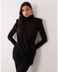 Ruched & Ready - On My Level Sculpted High Neck Drape Front Maxi Dress - Lyst