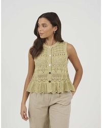 Brave Soul - Pointelle Knit Waistcoat With Frill Hem - Lyst