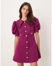 Sister Jane - Puff Sleeve Button Front Shirt Mini Dress - Lyst