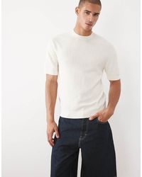 SELECTED - Gebreid T-Shirt Van Viscosemix Met Structuur - Lyst