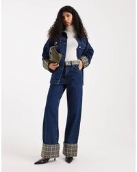 ASOS - Wide Leg Jean With Check Print Turn Ups - Lyst