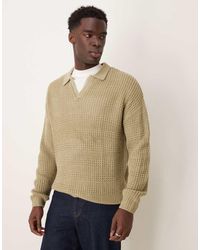 ASOS - Relaxed Textured Notch Neck Knit Polo Sweater - Lyst