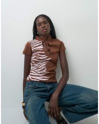 ASOS - Knitted Zebra Print Top With Keyhole Neckline - Lyst