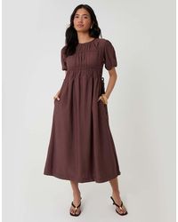 Threadbare - Ruched Drawstring Puff Sleeve Midi Dress - Lyst