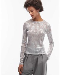 ASOS - Sheer Mesh Long Sleeve Metallic Animal Print Top - Lyst