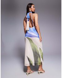 ASOS Embroidered Maxi Dress With Open Back in Blue | Lyst UK