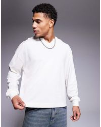 ASOS - Oversized Recht Piqué T-Shirt Van Zware Stof Met Lange Mouwen En Hoge V-Hals - Lyst