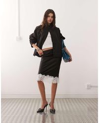 Lioness - Anchored Contrast Lace Hem Midi Skirt - Lyst