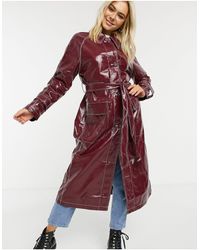 ASOS Trenchcoat Van Lakleer Met Contrasterende Stiksels - Rood