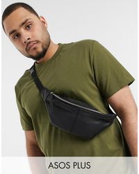 ASOS Plus – e Gürteltasche zum Umhängen aus Leder - Schwarz