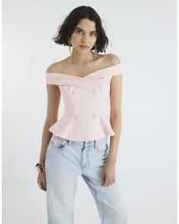 River Island - Double Breasted Bardot Top - Lyst