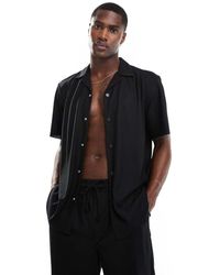 Only & Sons - Camicia Con Collo A Rever Plissé Nera - Lyst