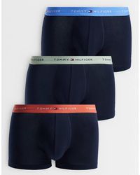 Tommy Hilfiger - Signature Cotton 3 Pack Trunks With Blue/grey/red Waistbands - Lyst