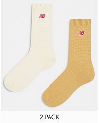 New Balance - Confezione da 2 paia di calzini color cuoio e beige a nido d'ape con logo ricamato - Lyst