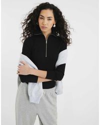River Island - Long Sleeve Zip Front Ribbed Top - Lyst