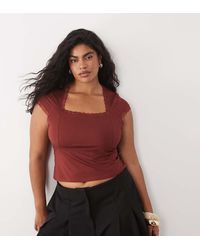 ASOS - Asos Design Curve Slinky Cap Sleeve Top With Lace Trim - Lyst