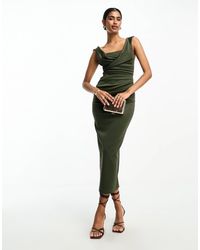 ASOS - Square Neck Pleated Bust Midi Pencil Dress - Lyst