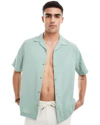 ASOS - Chemise décontractée texturée avec manches courtes et col à revers - sauge - Lyst