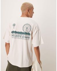 SELECTED - T-shirt oversize épais avec imprimé paris au dos - crème - Lyst