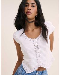 Nobody's Child - Crochet Trim Short Sleeve Cardigan - Lyst